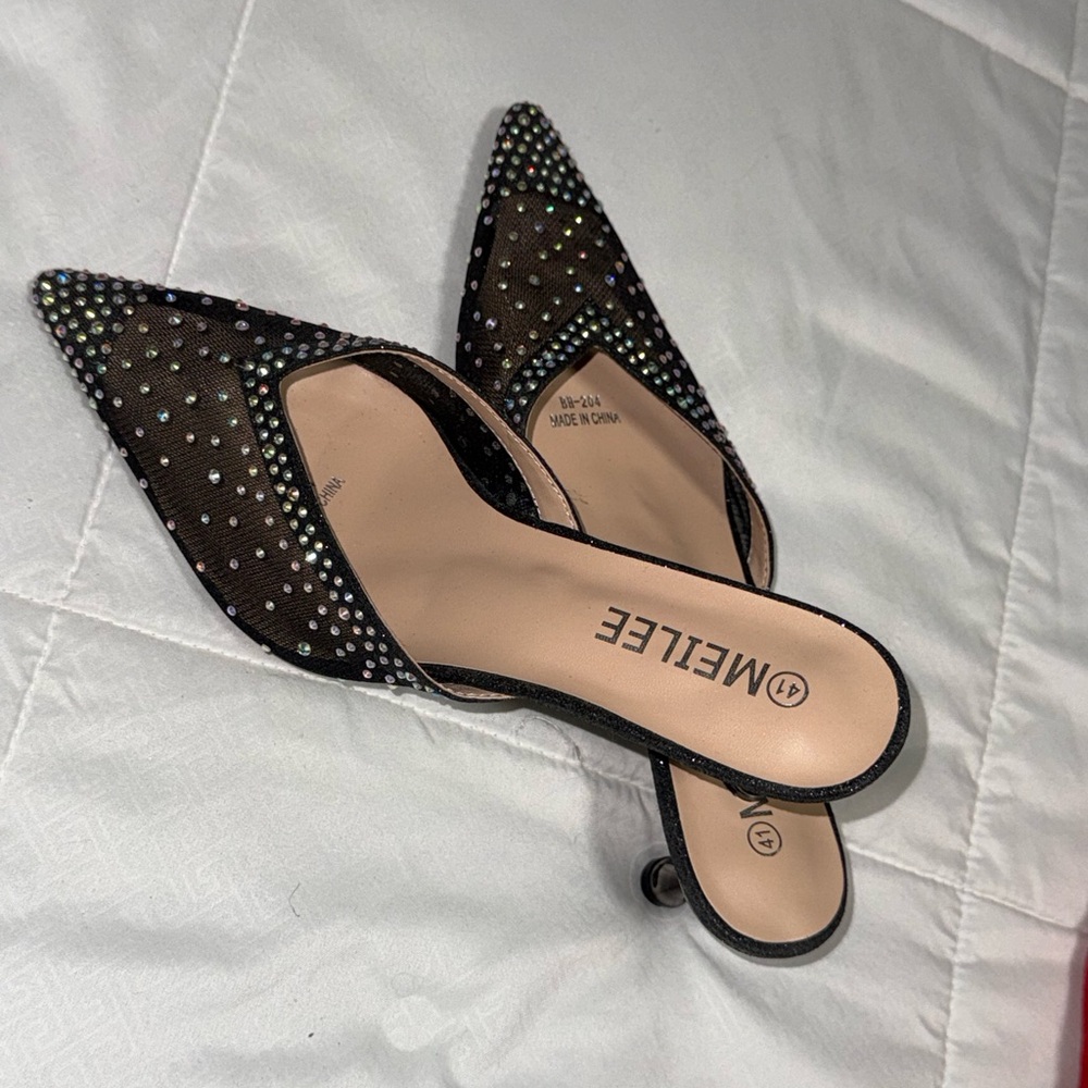 Mellem Black Sparkling Rhinestone Mules